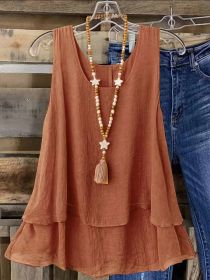 Self-pick-up Plus Size Women's Solid Colour Summer Sleeveless Shirt Casual Lightweight Tank Top  Only Self-pickup Is Supported (Option: Red-1XL)