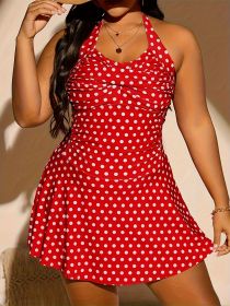 Women's Oversized Polka Dot One-piece Dress, One-piece Suit With A Neck, Cross On The Chest, Holiday Style (Option: Red-5XL)