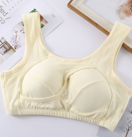 Plus Size Women Bra Ladies Cotton Quake-Proof Underwear Sleep Tops No Buckles Non Wire Lingerie With Removable Padded (Option: Yellow-M-1pcs)