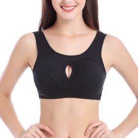 Plus Size Women Bra Ladies Cotton Quake-Proof Underwear Sleep Tops No Buckles Non Wire Lingerie With Removable Padded (Option: Black-3XL-1pcs)