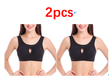 Plus Size Women Bra Ladies Cotton Quake-Proof Underwear Sleep Tops No Buckles Non Wire Lingerie With Removable Padded (Option: Black-XL-2pcs)
