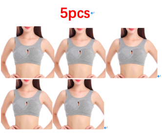 Plus Size Women Bra Ladies Cotton Quake-Proof Underwear Sleep Tops No Buckles Non Wire Lingerie With Removable Padded (Option: Grey-L-5pcs)