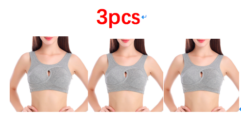 Plus Size Women Bra Ladies Cotton Quake-Proof Underwear Sleep Tops No Buckles Non Wire Lingerie With Removable Padded (Option: Grey-XL-3pcs)