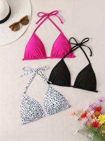 Women's Fashion Bikini Triangle Top Set, Sexy V-shaped Triangle, Three-piece Set (Option: M-Rose red)