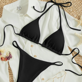 Factory Wholesale Women's Sexy Small Rib Bikini Tie Bikini Set Two Piece Swimsuit Beach Wear (Option: Style16-L)