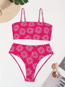 Women's Large-size Bikini Set With Random Prints - Sunflower Pattern - Swimsuit Set For Vacation Style. (Option: Rose red-4XL)