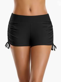 Women's Bikini Bottom  Solid Color Straight-leg Pants  Two-way Drawstrings  Swimsuit Bikini  Beach Style (Option: 4XL-Black)