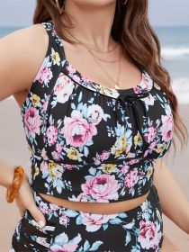 Women's Fashionable Plus-size Bikini Top With Sexy Floral Print And Adjustable Shoulder Straps And Pleated Skirt. Beach Style. (Option: 5XL-Colour)