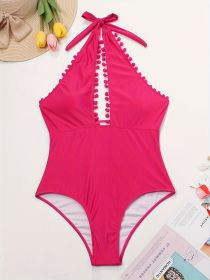 Women's Large-size One-piece Swimming Suit, Solid-colored Sphere, One-piece Swimsuit, Beach Style. (Option: Rose-2XL)