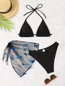 Women's Fashion Bikini Set, Sexy Mesh Skirt With Lace Trim, Holiday Style Swimsuit (Option: XXL-Black)