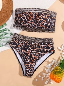 Women's Fashionable Bikini Set With Random Prints, Sexy Plunging Leopard Print Two-piece Set, Beach Style, Bikini. (Option: Pattern and colour-L)