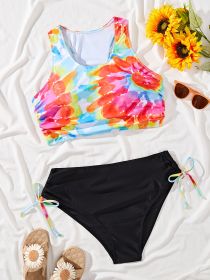 Women's Oversized Bikini Set, Tie-dyed Print, Vest, Sexy Two-piece Set, Holiday Style (Option: Black-3XL)