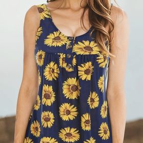 Ladies' Sunflower Print Casual Elegant Style Button Knit Detail Fashionable Vest (Option: PBL-S)