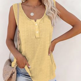 Ladies' Solid Color Sleeveless Top Vest With Lace Button Design, Fashionable Casual Top (Option: Yellow-S)