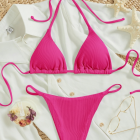 Factory Wholesale Women's Sexy Small Rib Bikini Tie Bikini Set Two Piece Swimsuit Beach Wear (Option: Style11-M)