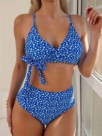 European And American Women's Swimsuit Broken Flower Split Suit Bikini (Option: M-Royal blue)