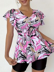 Women's Fashion Plus-size Tankini Set, Skirt Style, Drawstring At The Chest, Two-piece Set, Vacation Style (Option: 2XL-Colour)