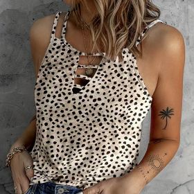 Ladies' Fashionable Casual Solid Color Printed Polka Dot Vest Top (Option: Leopard print-M)
