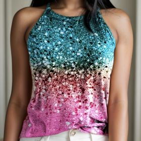 Ladies' Sequined Off Shoulder Printed Fashionable Casual Camisole Vest (Option: MU-S)