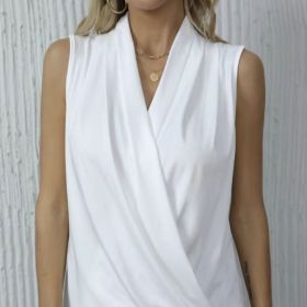 Women's Solid Color V-neck Off Shoulder Fashionable Versatile Camisole Vest (Option: White-S)