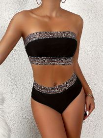 Women's Fashion Solid Color Bikini Set Bra Sexy Leopard Print Bikini (Option: Black-XL)