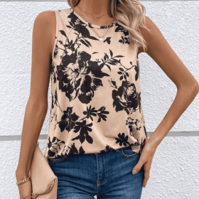 Ladies' Fashionable Sleeveless Printed Casual Vest (Option: NU-S)