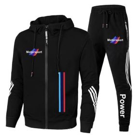 For Bmw Men's Casual Sports Suit Zipper Hooded Jacket + Pants Tracksuit Sweatshirt Casual Male Set (Color: black, size: S)