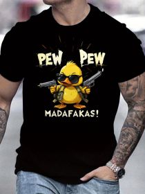 Fun Duck Pattern T-shirt - Breathable And Moisture Absorbing Polyester Fiber, Casual Round Neck Short Sleeve, Men's Summer Fashion Top (Color: black, size: S)