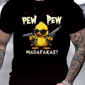 Fun Duck Pattern T-shirt - Breathable And Moisture Absorbing Polyester Fiber, Casual Round Neck Short Sleeve, Men's Summer Fashion Top (Color: black, size: XL)
