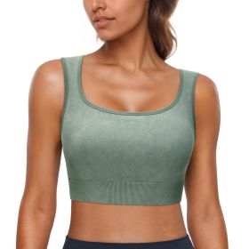 Womens Sport Bras Removable Padded Workout Yoga Gym Running Crop Tank Top (Option: White Green-S)