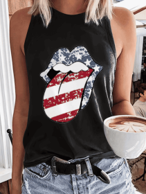 Ladies' Solid Color Lip Print Fashionable Off Shoulder Versatile Vest (Option: Gray-S)