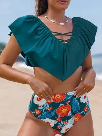 Oversized Bikini Fashion European And American Pleated Trim Set (Option: Dark green-4XL)