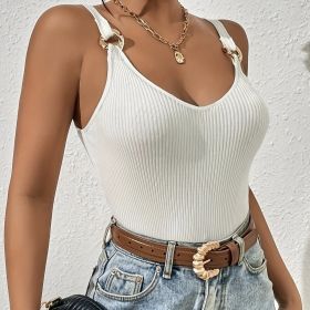 Women's V-neck Solid Color Comfortable And Fashionable Camisole Vest (Option: White-S)