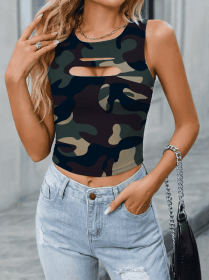 Ladies' Camouflage Chest Hollow Out Fashionable Slimming Camisole Vest (Option: MU-S)