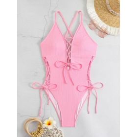 European And American Sexy Backless Siamese Bikini Swimsuit (Option: Pink-M)