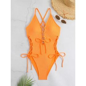 European And American Sexy Backless Siamese Bikini Swimsuit (Option: Orange-XXXL)