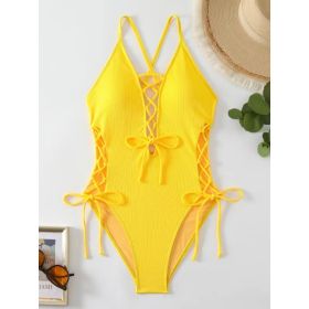 European And American Sexy Backless Siamese Bikini Swimsuit (Option: Yellow-XXXL)