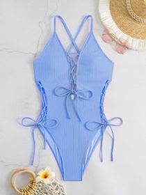 European And American Sexy Backless Siamese Bikini Swimsuit (Option: Azure-XL)