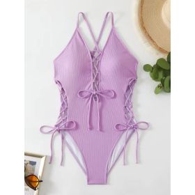 European And American Sexy Backless Siamese Bikini Swimsuit (Option: Purple-XXXL)